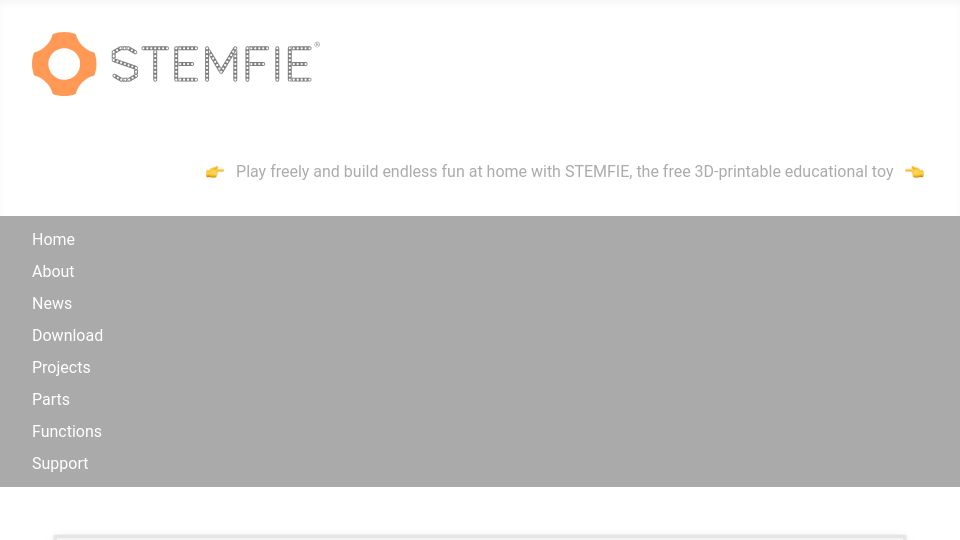 Screenshot of stemfie.org: STEMFIE, a 3D-printable construction set toy
