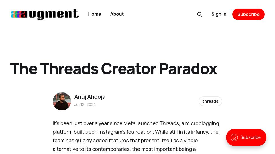 Screenshot of augment.ink: The Threads Creator Paradox