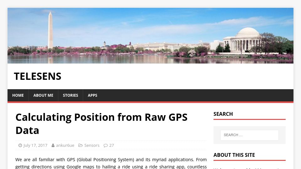 Screenshot of telesens.co: Calculating position from raw GPS data (2017)