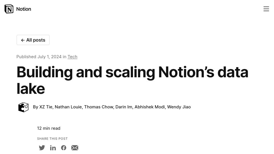 Screenshot of notion.so: Building and scaling Notion's data lake