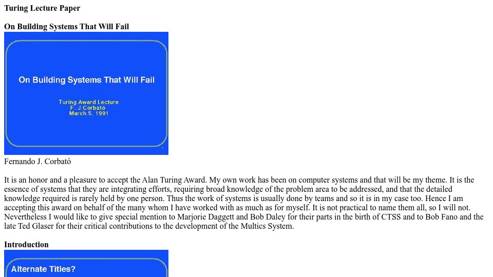 Screenshot of larch-www.lcs.mit.edu: On Building Systems That Will Fail (1991)