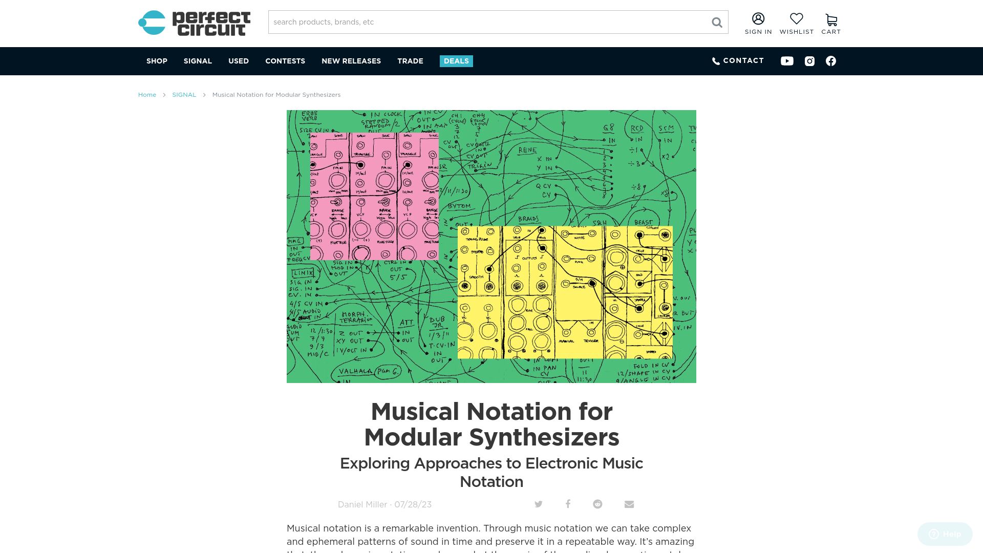 Screenshot of perfectcircuit.com: Musical Notation for Modular Synthesizers