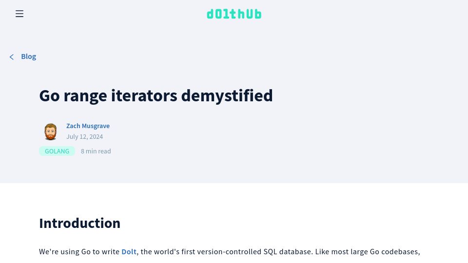 Screenshot of dolthub.com: Go range iterators demystified