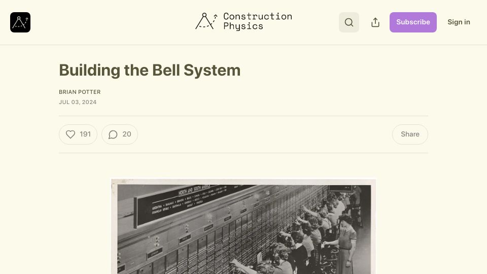 Screenshot of construction-physics.com: Building the Bell System