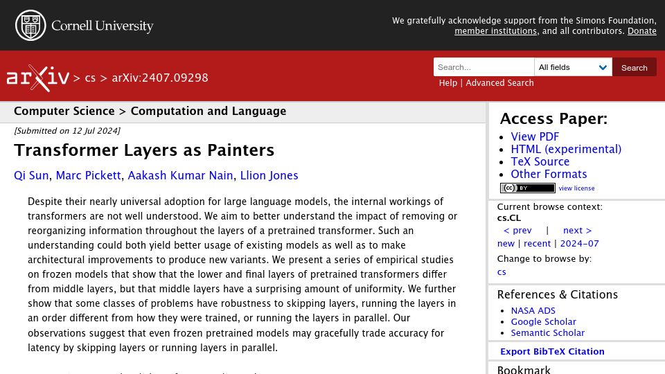 Screenshot of arxiv.org: Transformer Layers as Painters