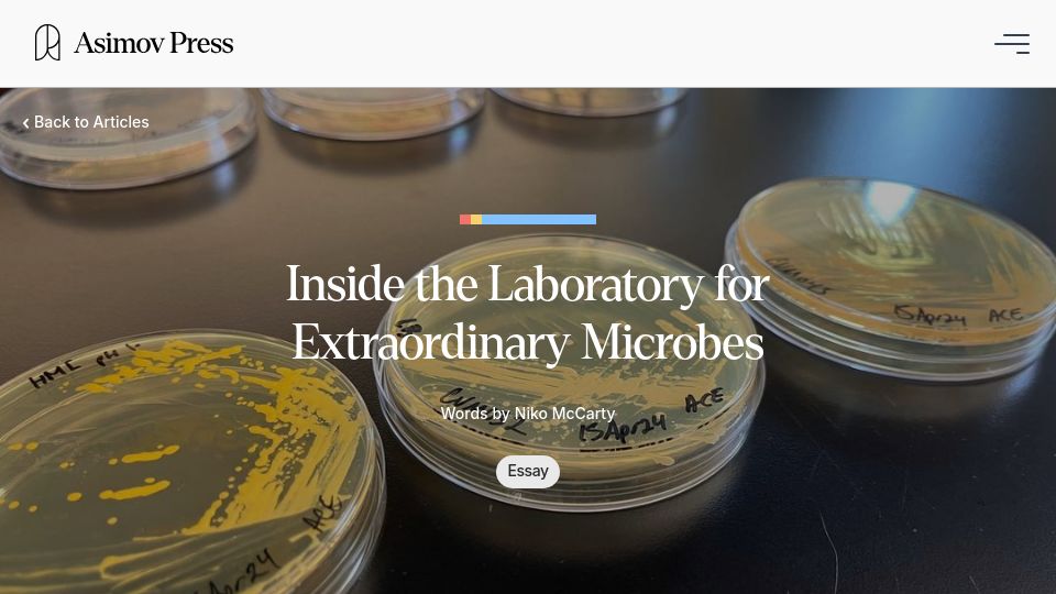 Screenshot of press.asimov.com: The Laboratory for Extraordinary Microbes
