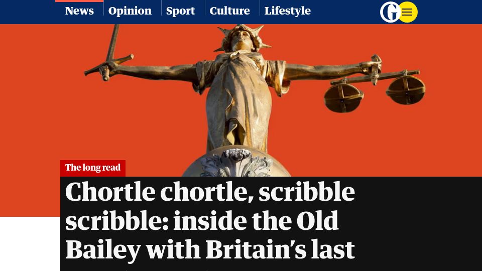 Screenshot of theguardian.com: The Old Bailey with Britain's last court reporters