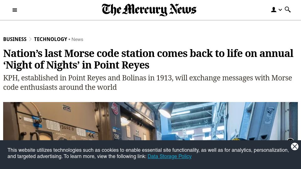 Screenshot of mercurynews.com: Nation's last Morse code station comes back to life on annual 'Night of Nights'