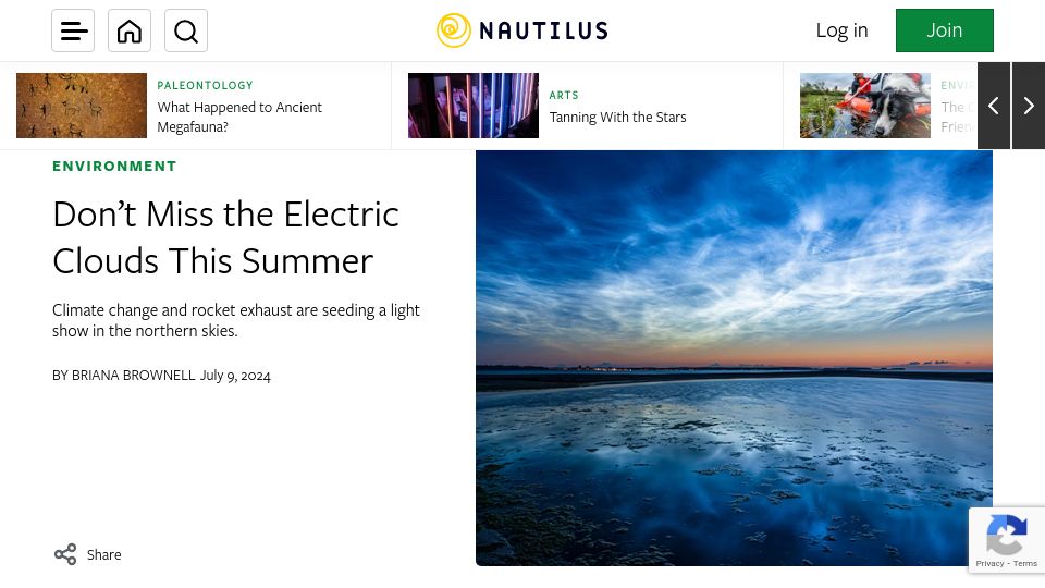 Screenshot of nautil.us: Electric Clouds This Summer