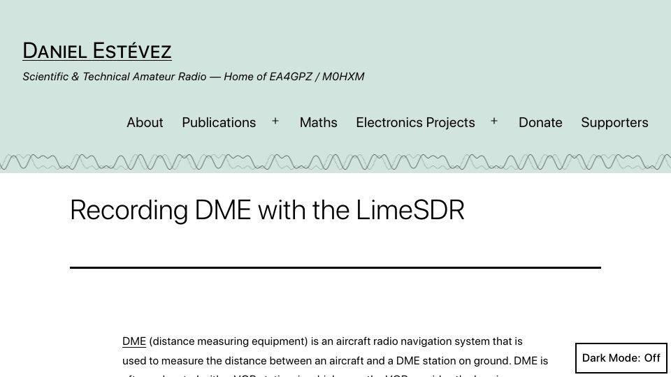 Screenshot of destevez.net: Decoding DME aircraft radio navigation system with the LimeSDR