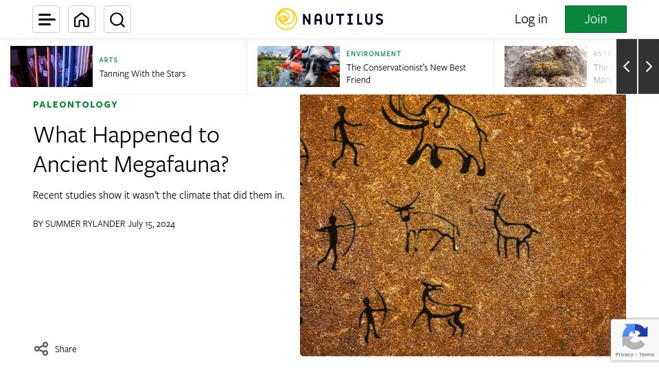 Screenshot of nautil.us: What Happened to Ancient Megafauna?