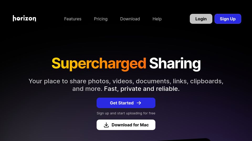 Screenshot of horizon.pics: Show HN: Horizon – Private alternative to Imgur