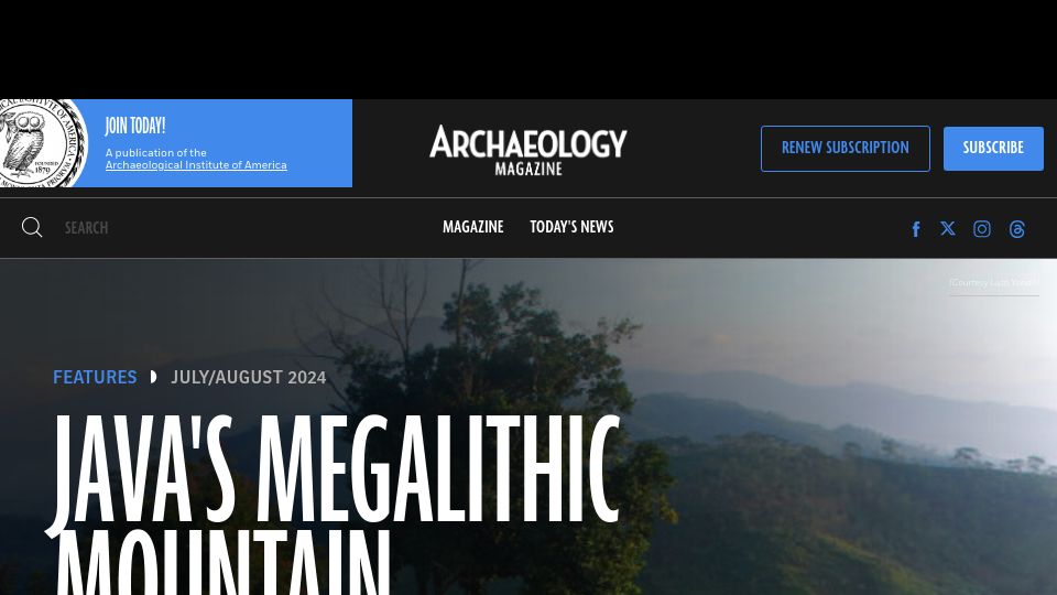 Screenshot of archaeology.org: Java's Megalithic Mountain