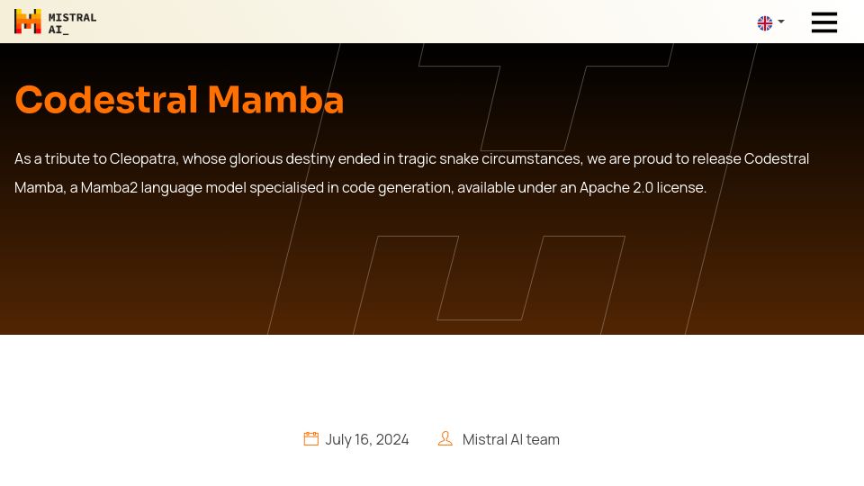 Screenshot of mistral.ai: Codestral Mamba