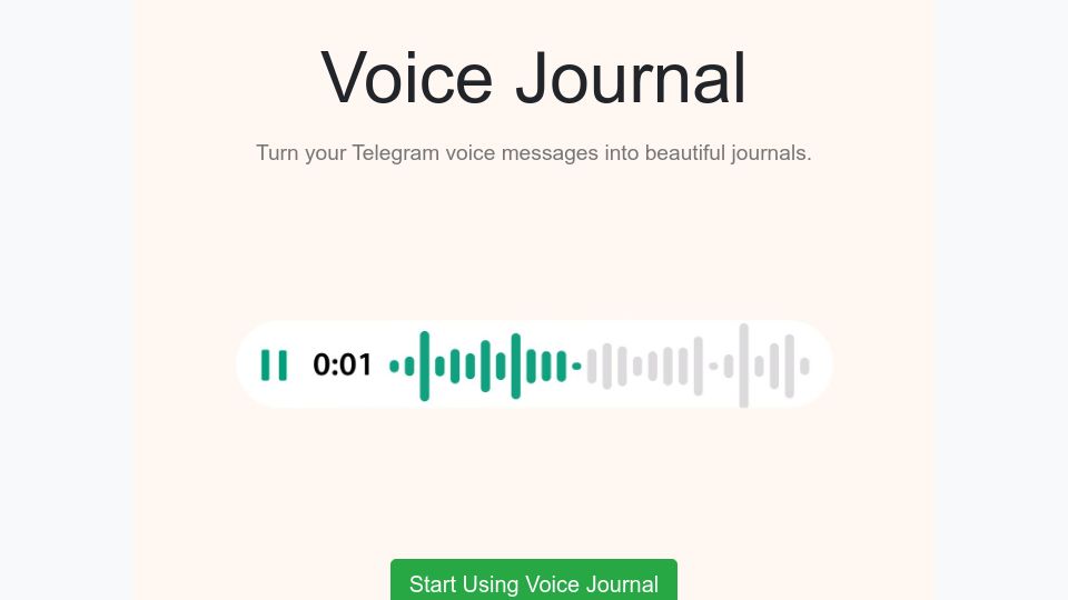 Screenshot of voicejournal.live: Show HN: Turn voice messages to beautiful journals