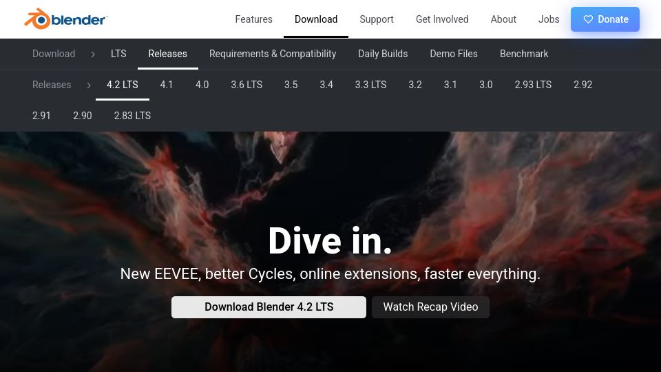 Screenshot of blender.org: Blender 4.2