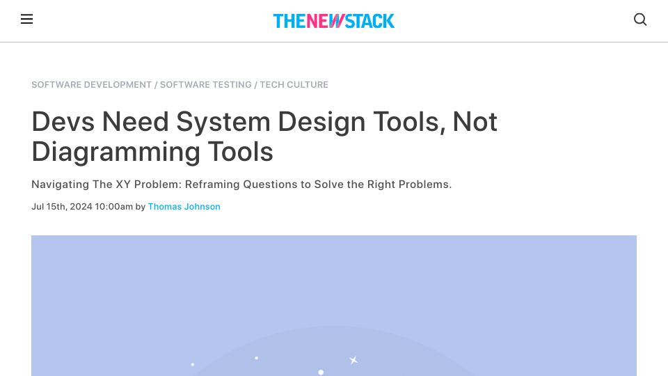 Screenshot of thenewstack.io: Devs need system design tools, not diagramming tools