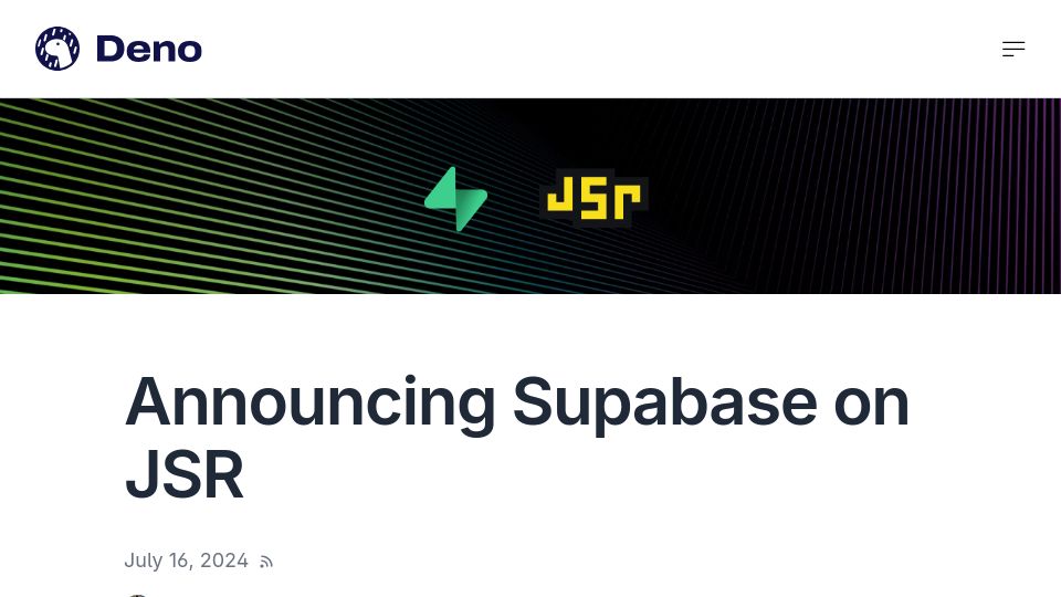 Screenshot of deno.com: Announcing Supabase on JSR