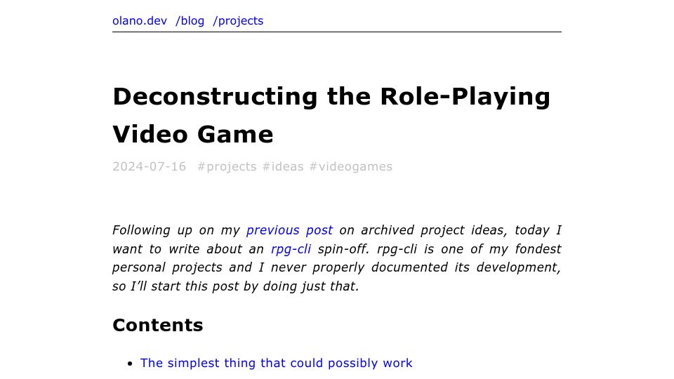 Screenshot of olano.dev: Deconstructing the Role-Playing Video Game