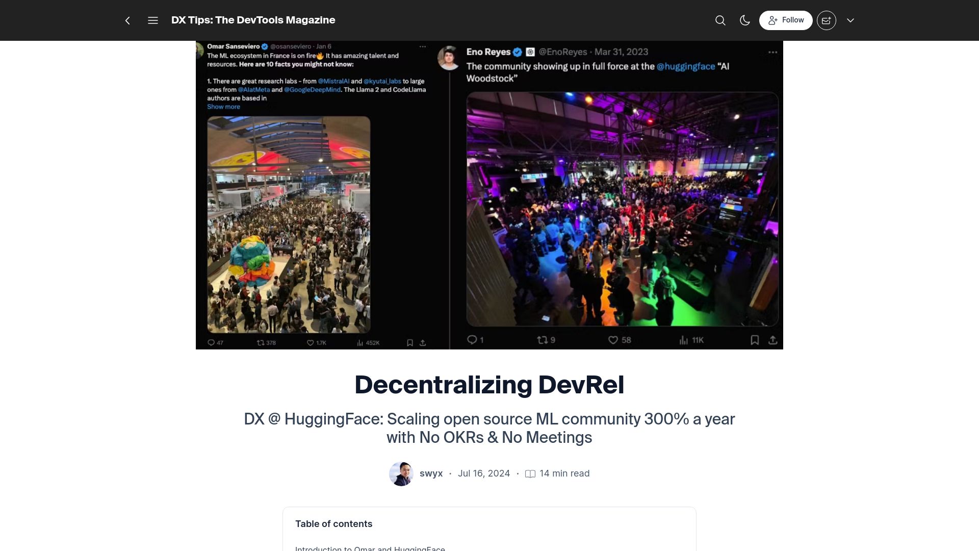 Screenshot of dx.tips: DevRel at HuggingFace