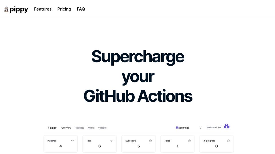 Screenshot of pippy.dev: Show HN: Pippy – Pipelines for GitHub Actions