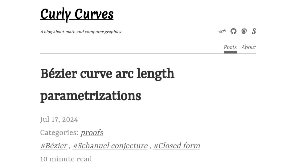 Screenshot of ninjakoa.la: Closed form arc length parametrization is impossible for quadratic Bézier curves