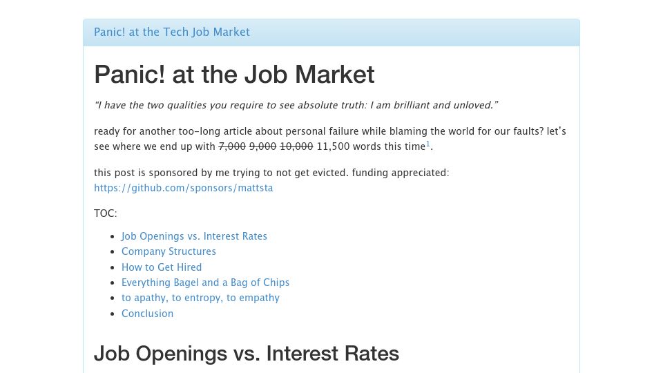 Screenshot of matt.sh: Panic at the Job Market
