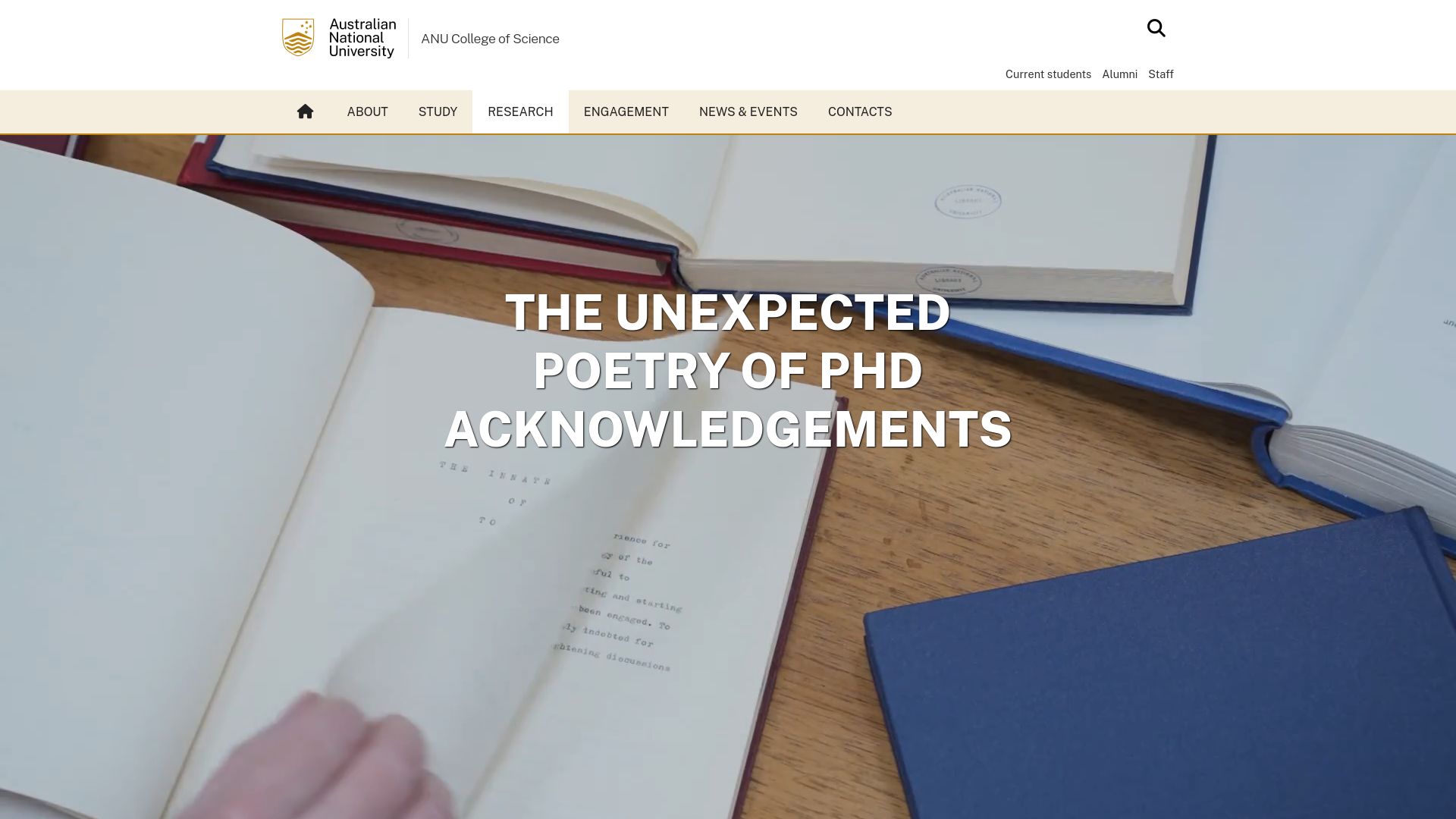 Screenshot of science.anu.edu.au: The unexpected poetry of PhD acknowledgements