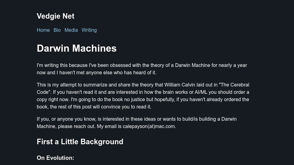Screenshot of vedgie.net: Darwin Machines
