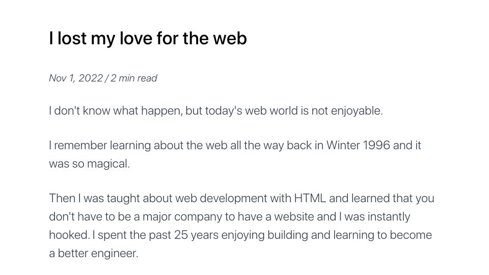 Screenshot of ambitiousfounder.com: I lost my love for the web (2022)