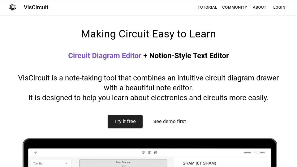 Screenshot of viscircuit.com: Show HN: VisCircuit – A Note-Taking Website for Electronics and Circuits