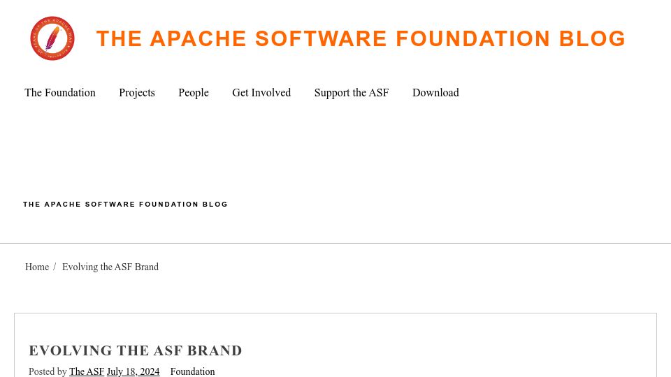 Screenshot of news.apache.org: Evolving the ASF Brand