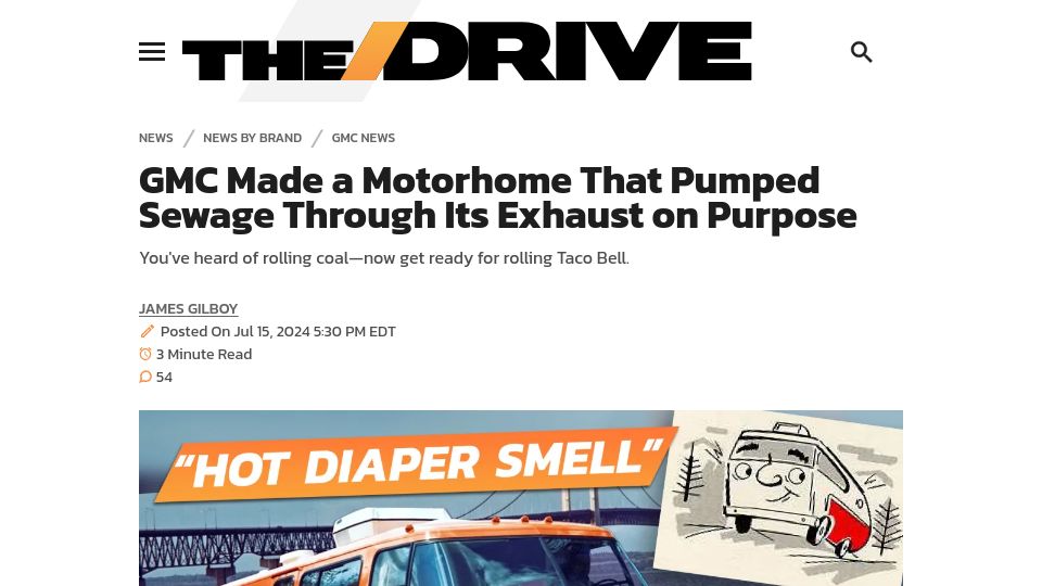 Screenshot of thedrive.com: GMC made a motorhome that pumped sewage through its exhaust on purpose