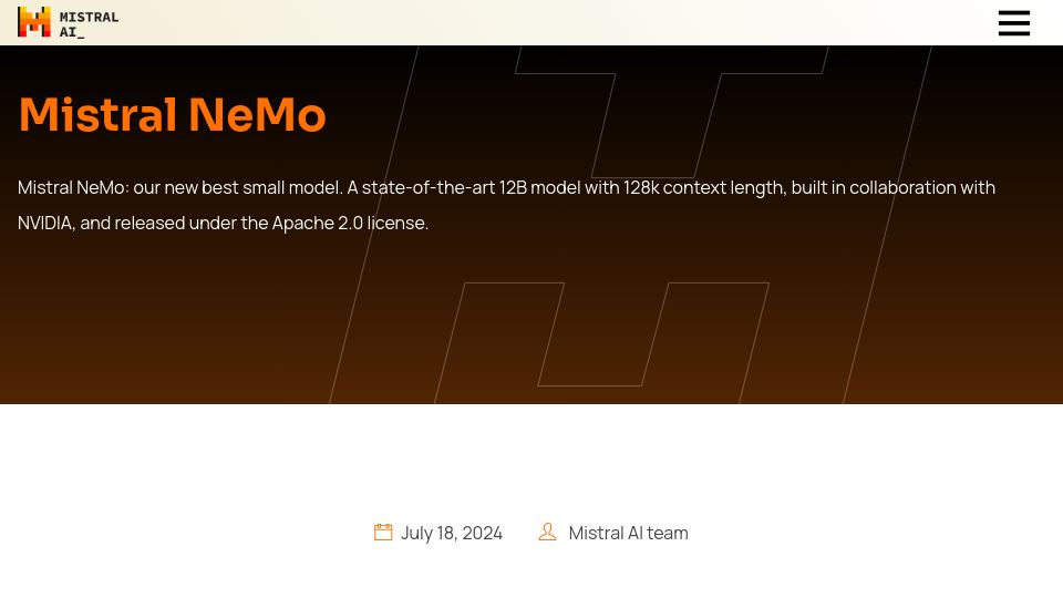Screenshot of mistral.ai: Mistral NeMo