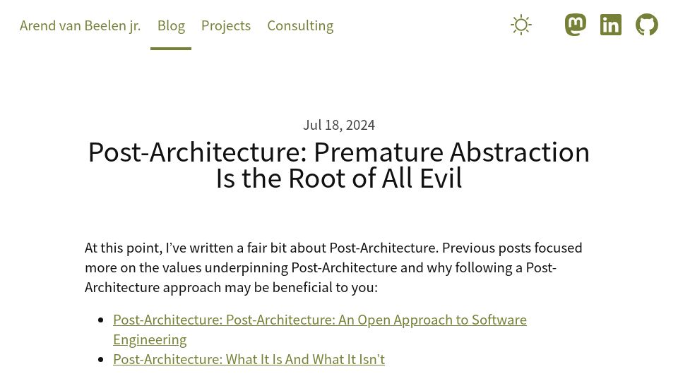 Screenshot of arendjr.nl: Premature Abstraction
