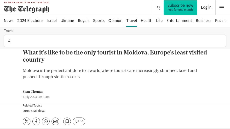 Screenshot of telegraph.co.uk: The only tourist in Moldova