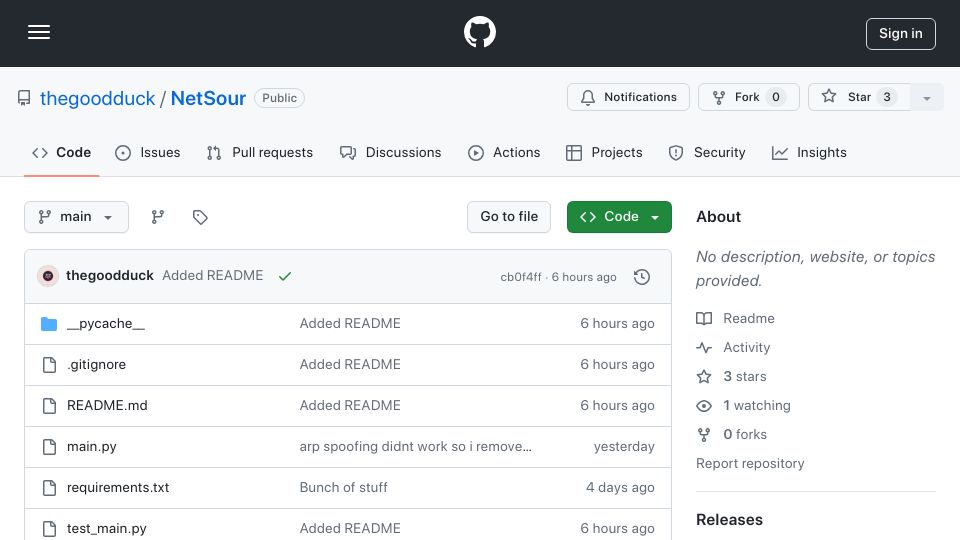 Screenshot of github.com: Show HN: NetSour, CLI Based Wireshark