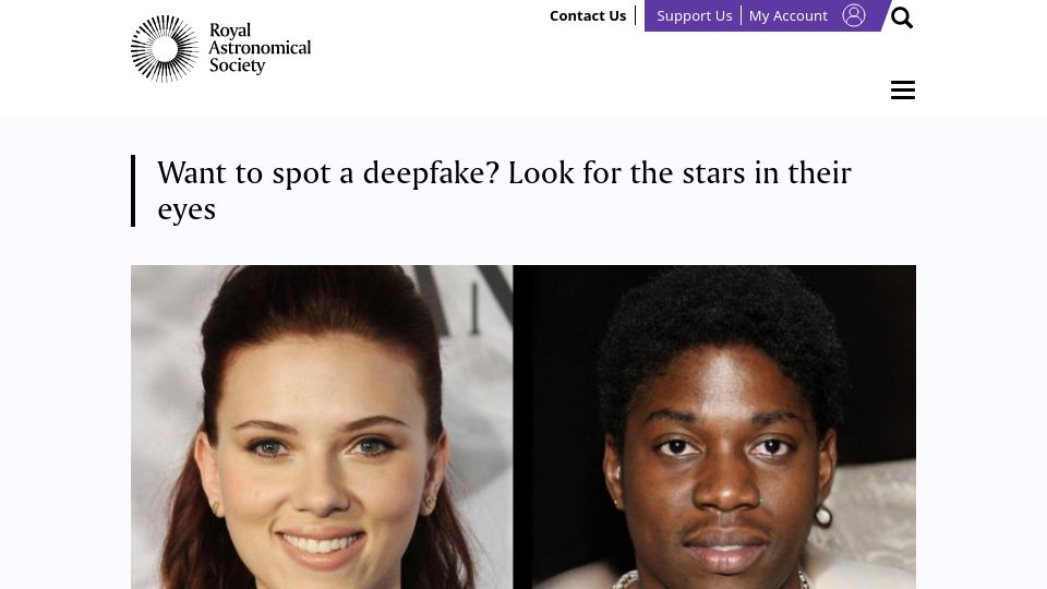 Screenshot of ras.ac.uk: Want to spot a deepfake? Look for the stars in their eyes
