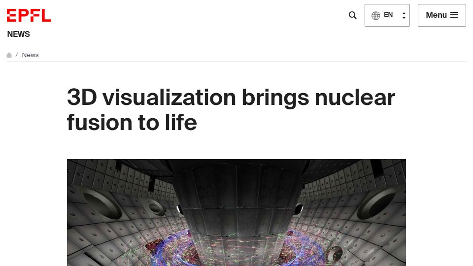 Screenshot of actu.epfl.ch: 3D visualization brings nuclear fusion to life