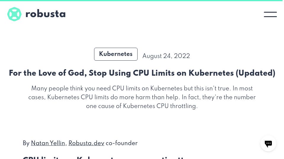 Screenshot of home.robusta.dev: For the Love of God, Stop Using CPU Limits on Kubernetes