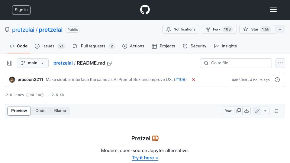 Screenshot of github.com: Show HN: Adding Mistral Codestral and GPT-4o to Jupyter Notebooks