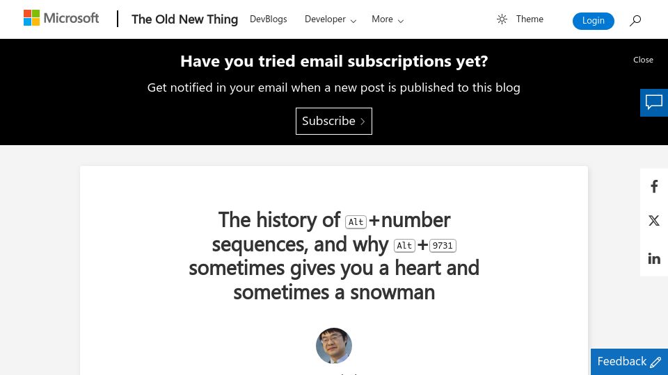 Screenshot of devblogs.microsoft.com: The history of Alt+number sequences