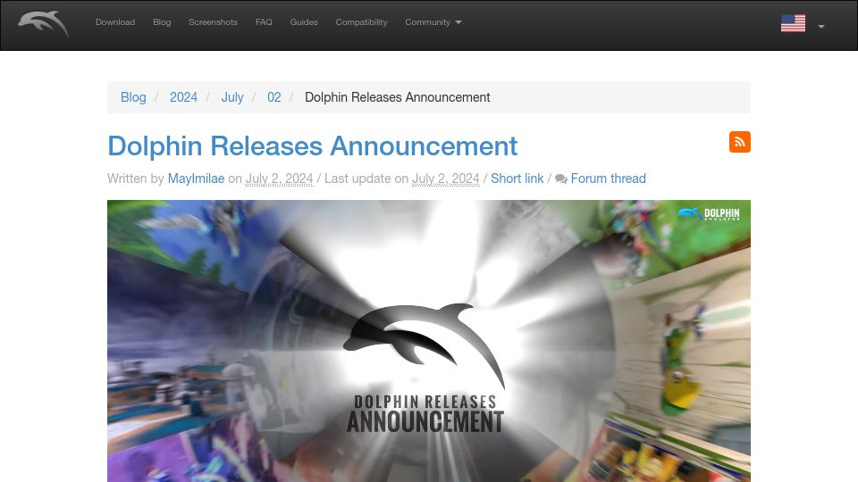 Screenshot of dolphin-emu.org: Dolphin Rolling Releases Announcement