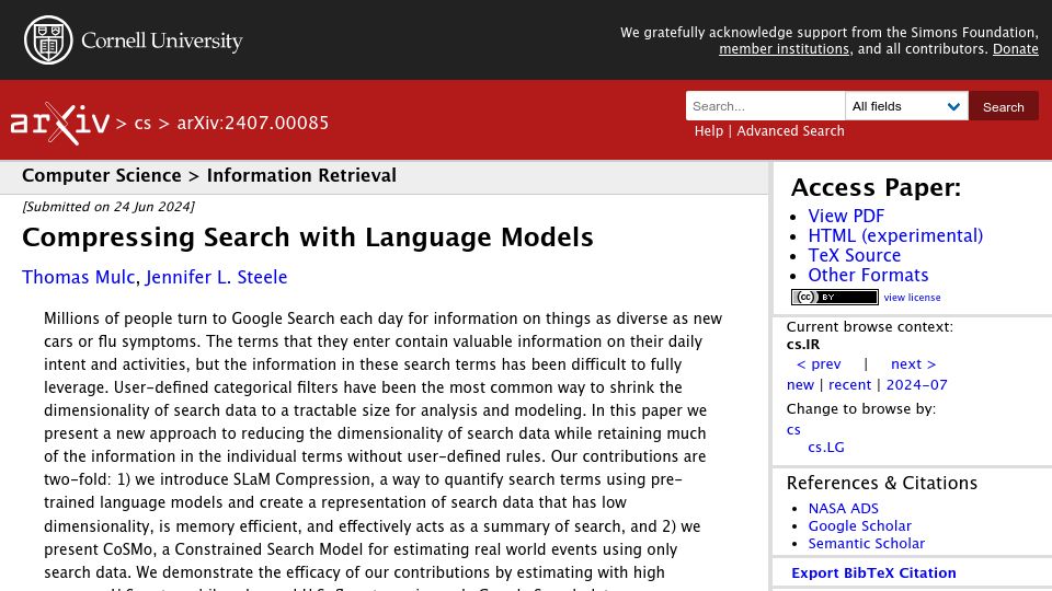 Screenshot of arxiv.org: Google Predicts the Flu Again