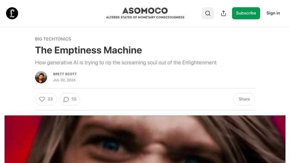 Screenshot of asomo.co: How generative AI is trying to rip the screaming soul out of the Enlightenment