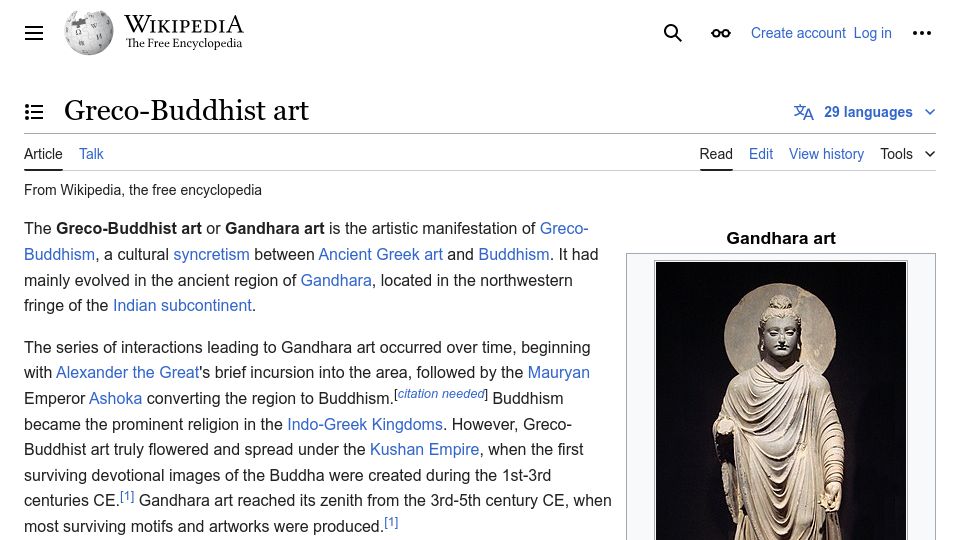 Screenshot of en.wikipedia.org: Greco-Buddhist art