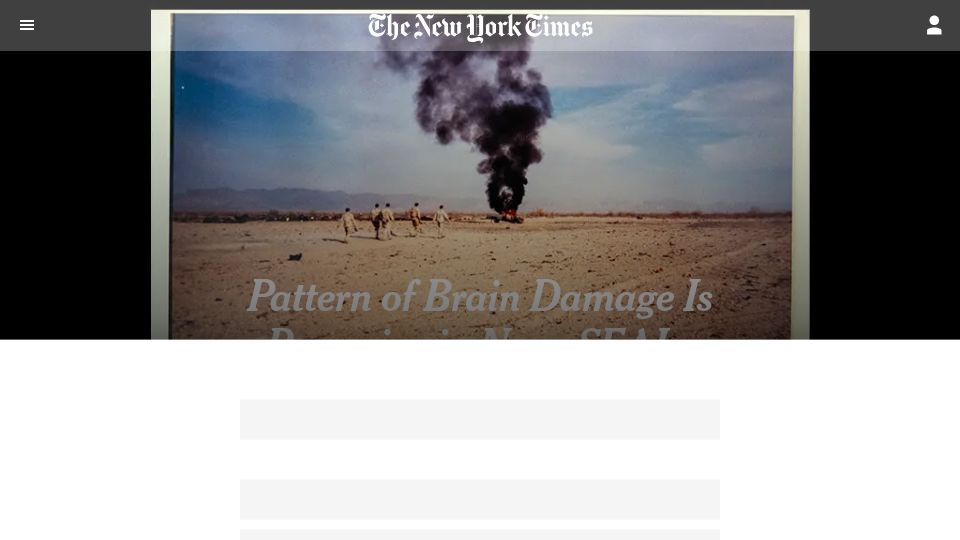 Screenshot of nytimes.com: Pattern of brain damage is pervasive in Navy SEALs who died by suicide