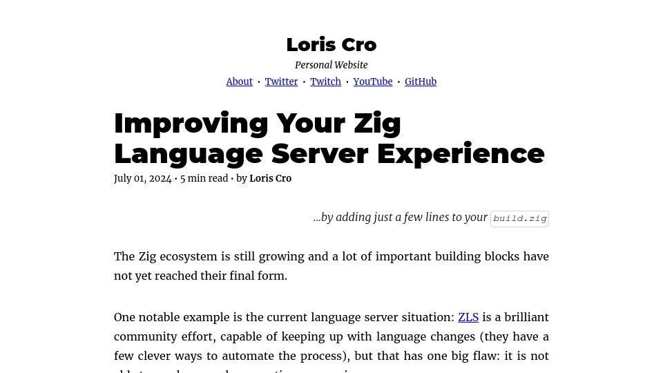 Screenshot of kristoff.it: Improving your Zig language server experience