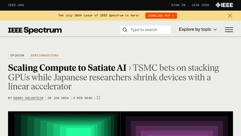 Screenshot of spectrum.ieee.org: Extreme Measures Needed to Scale Chips
