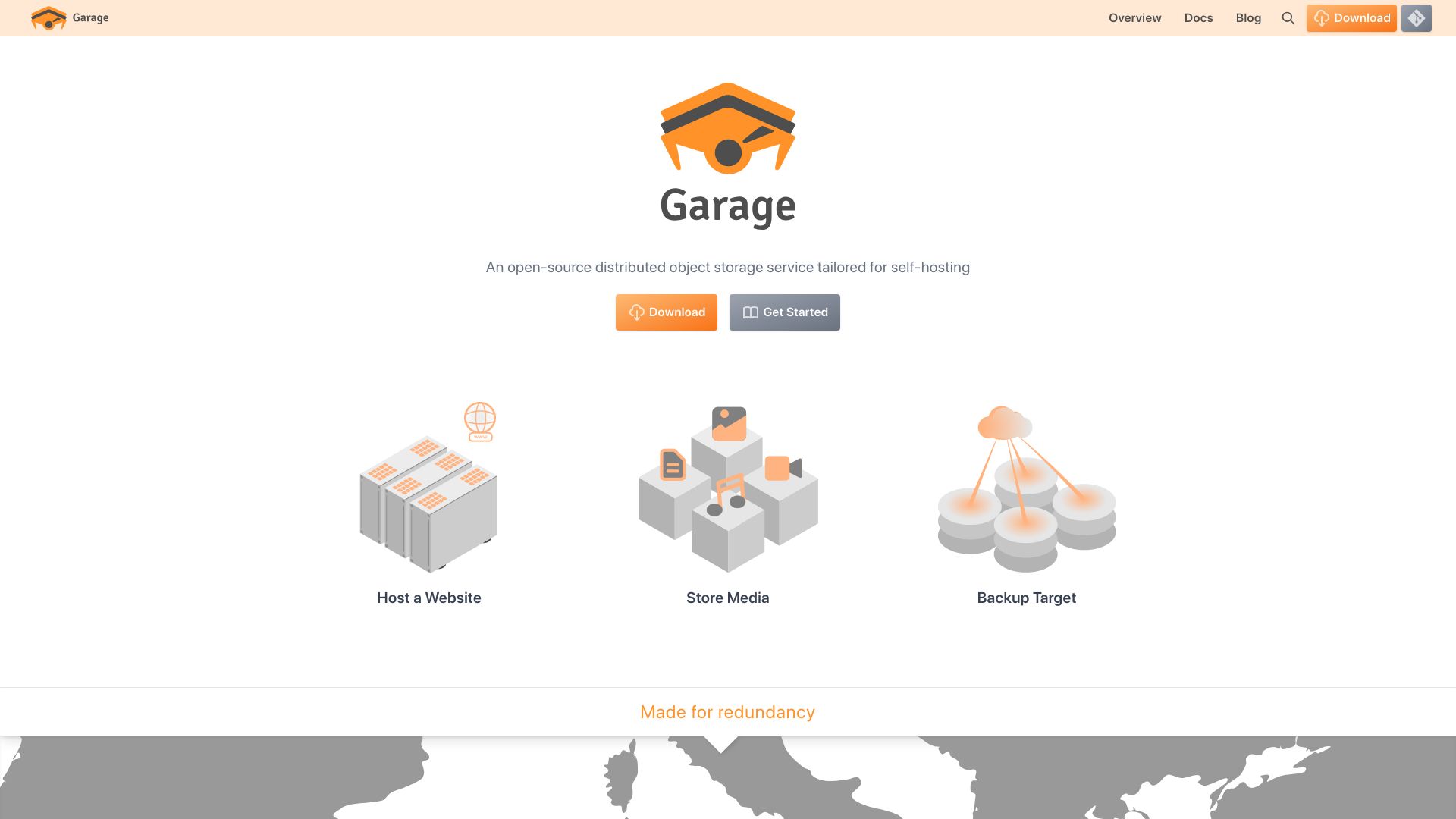 Screenshot of garagehq.deuxfleurs.fr: Garage: Open-Source Distributed Object Storage